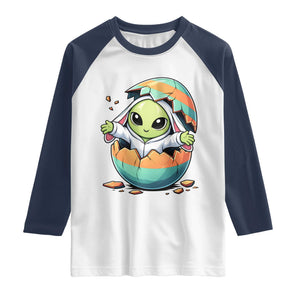 Funny Alien Bunny Ears Easter Raglan Shirt Extraterrestrial Gift TS12 White Navy Print Your Wear