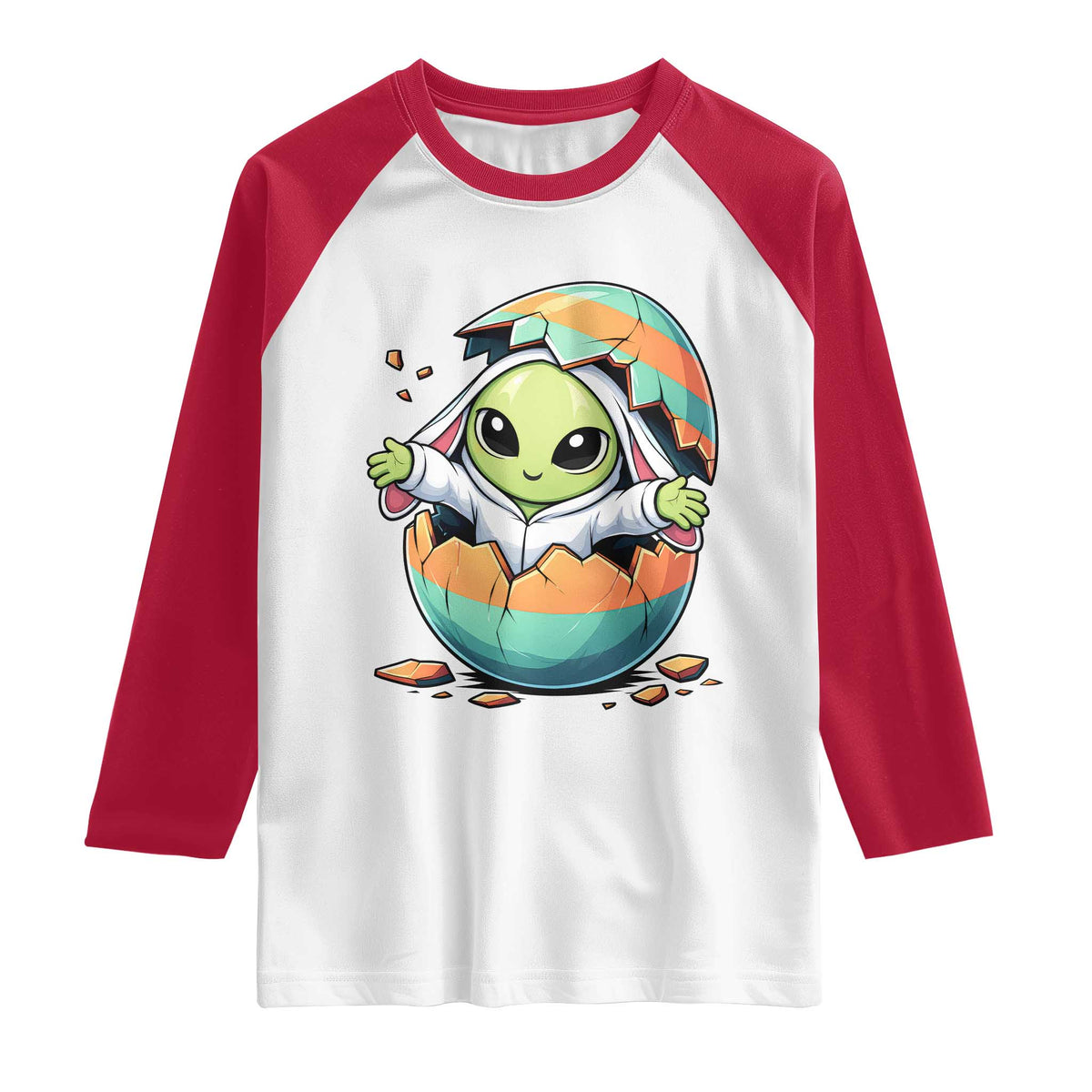 Funny Alien Bunny Ears Easter Raglan Shirt Extraterrestrial Gift TS12 White Red Print Your Wear