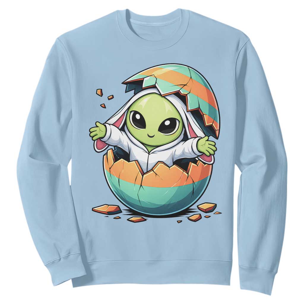 Funny Alien Bunny Ears Easter Sweatshirt Extraterrestrial Gift TS12 Light Blue Print Your Wear