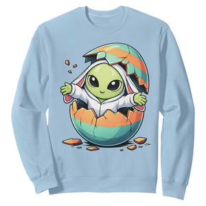 Funny Alien Bunny Ears Easter Sweatshirt Extraterrestrial Gift TS12 Light Blue Print Your Wear