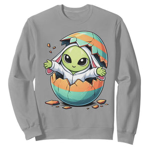 Funny Alien Bunny Ears Easter Sweatshirt Extraterrestrial Gift TS12 Sport Gray Print Your Wear