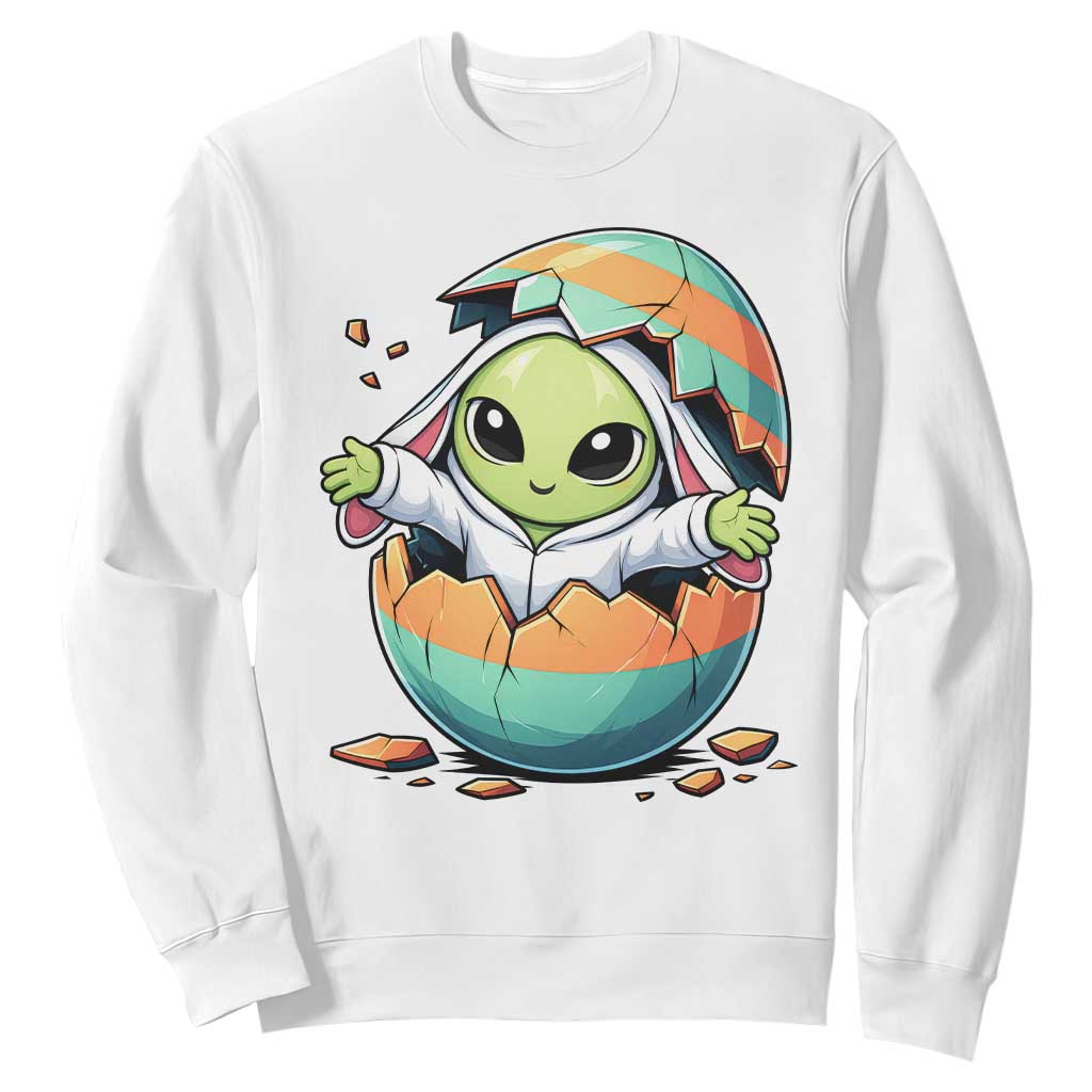 Funny Alien Bunny Ears Easter Sweatshirt Extraterrestrial Gift TS12 White Print Your Wear