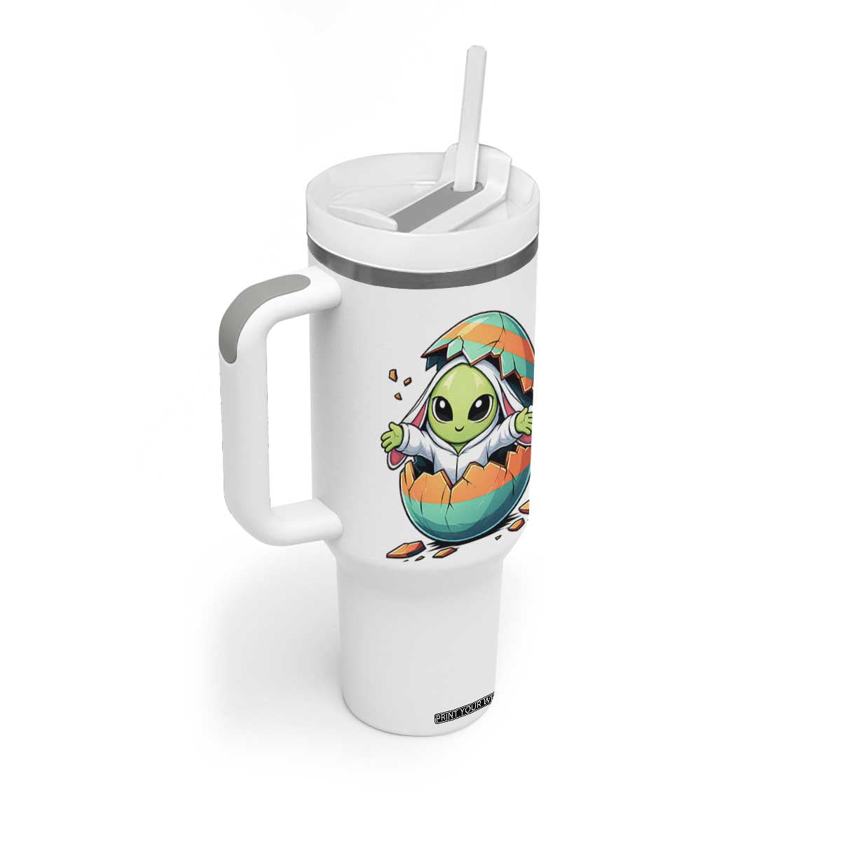 Funny Alien Bunny Ears Easter Tumbler With Handle Extraterrestrial Gift TS12 Print Your Wear