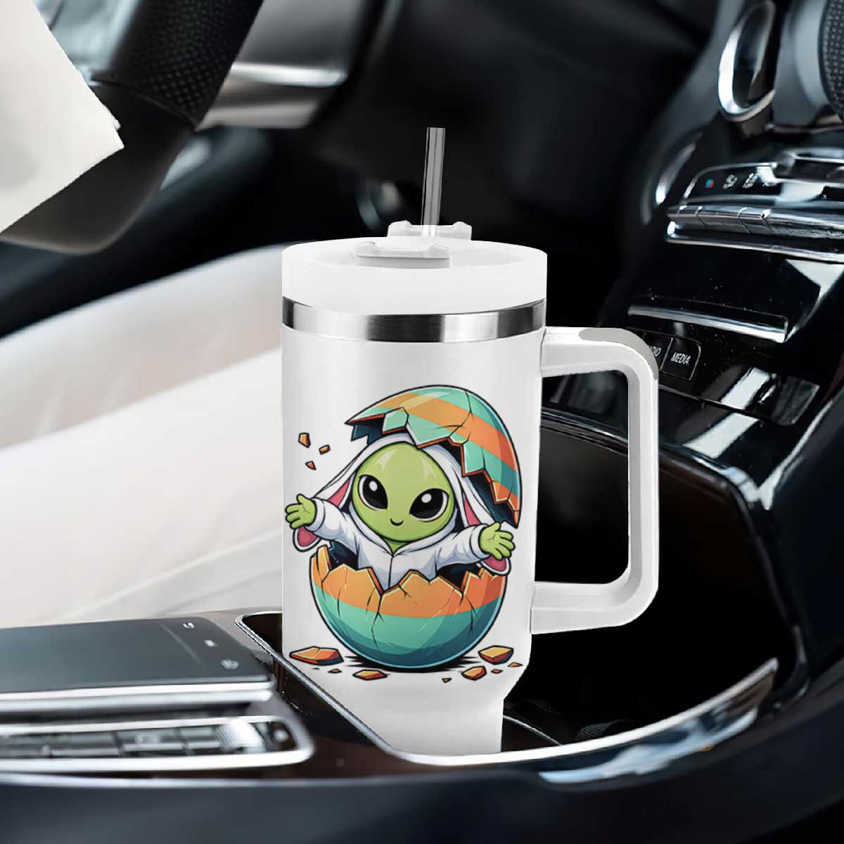 Funny Alien Bunny Ears Easter Tumbler With Handle Extraterrestrial Gift TS12 Print Your Wear