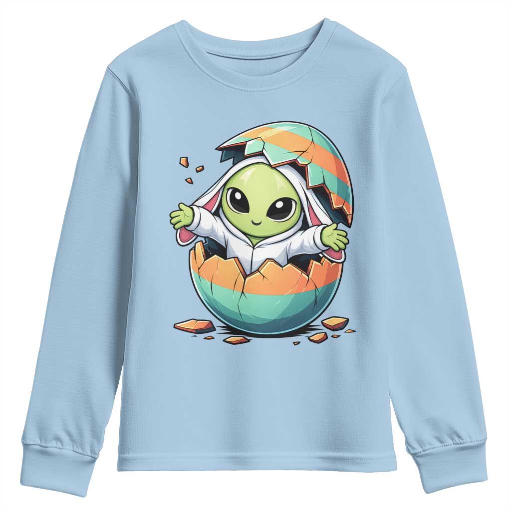 Funny Alien Bunny Ears Easter Youth Sweatshirt Extraterrestrial Gift TS12 Light Blue Print Your Wear