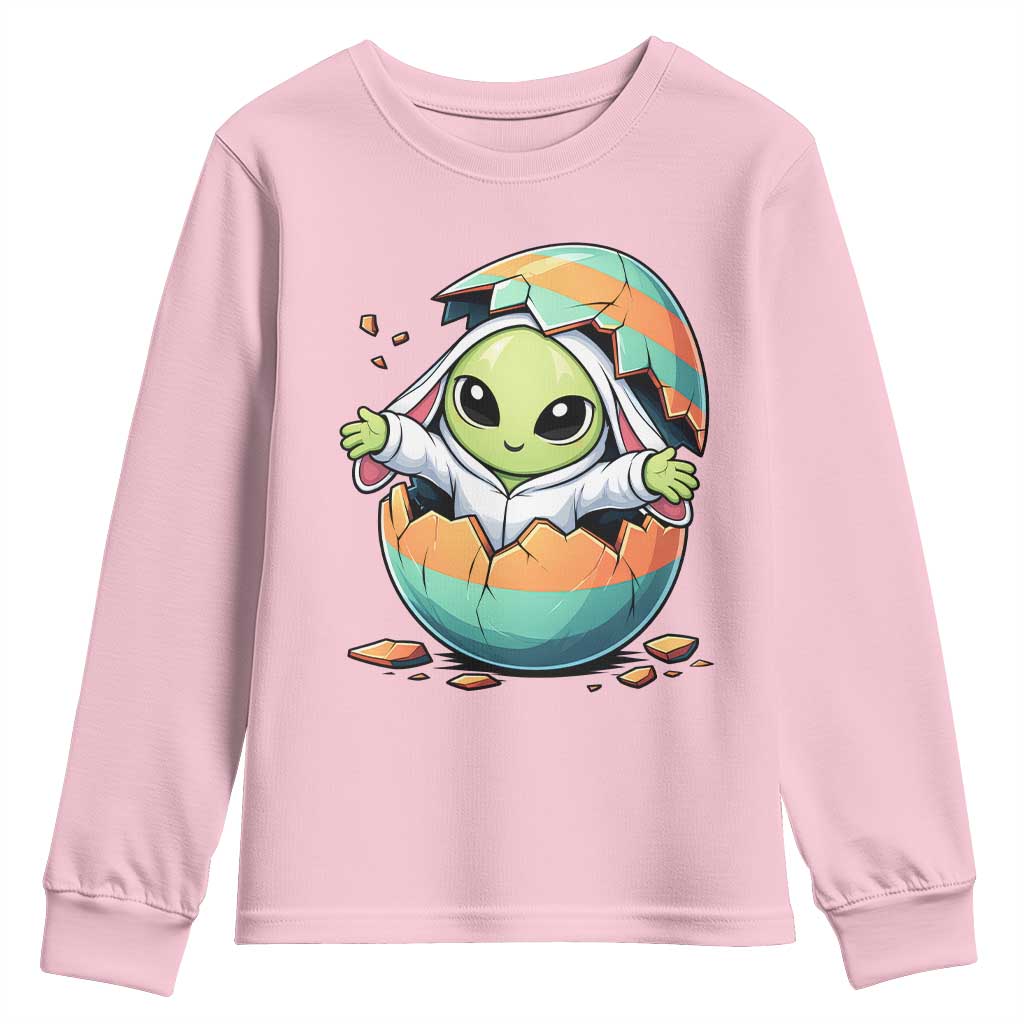 Funny Alien Bunny Ears Easter Youth Sweatshirt Extraterrestrial Gift TS12 Light Pink Print Your Wear