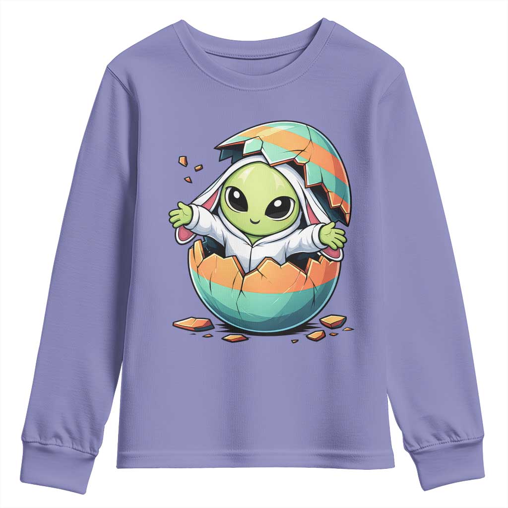 Funny Alien Bunny Ears Easter Youth Sweatshirt Extraterrestrial Gift TS12 Violet Print Your Wear