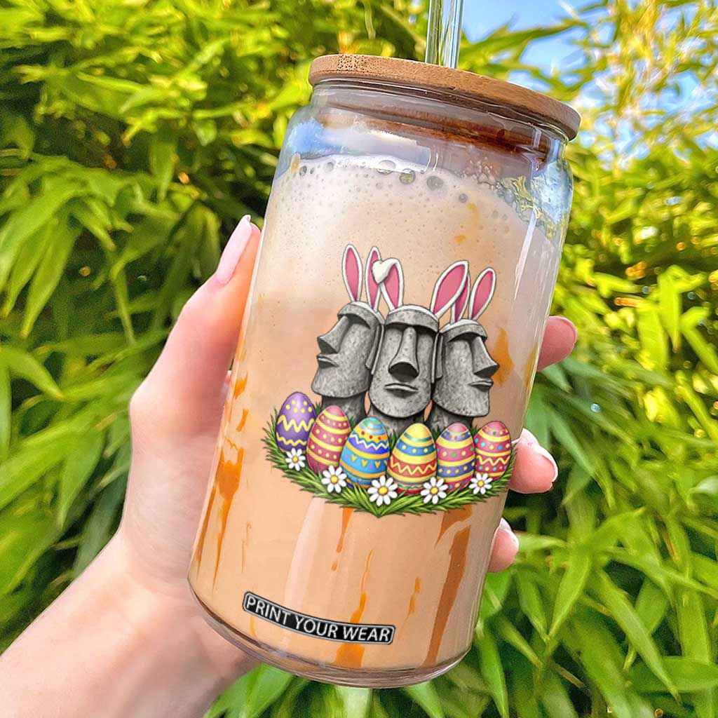 Easter Island Moai Bunny Ears Glass Can Funny Archaeology Gift TS12 White Print Your Wear
