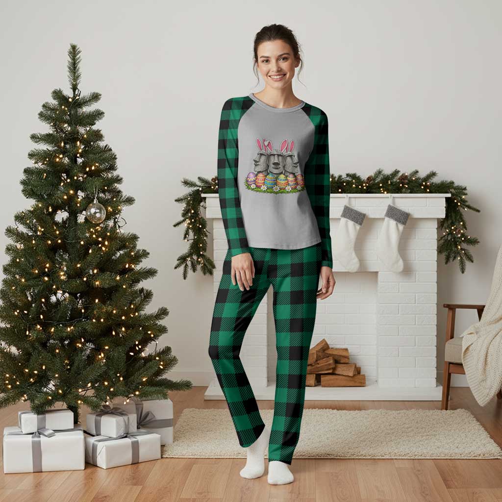 Easter Island Moai Bunny Ears Plaid Pajama Set Funny Archaeology Gift TS12 Green Plaid Print Your Wear