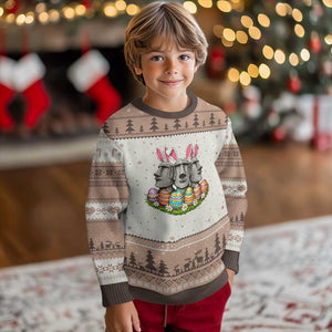 Easter Island Moai Bunny Ears Ugly Christmas Sweater Funny Archaeology Gift TS12 Mocha Mousse Print Your Wear