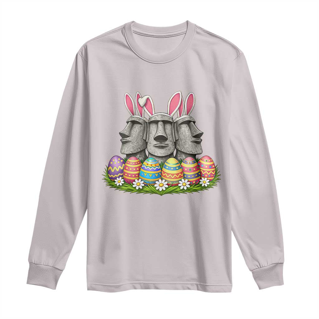 Easter Island Moai Bunny Ears Long Sleeve Shirt Funny Archaeology Gift TS12 Ice Gray Print Your Wear
