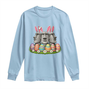 Easter Island Moai Bunny Ears Long Sleeve Shirt Funny Archaeology Gift TS12 Light Blue Print Your Wear