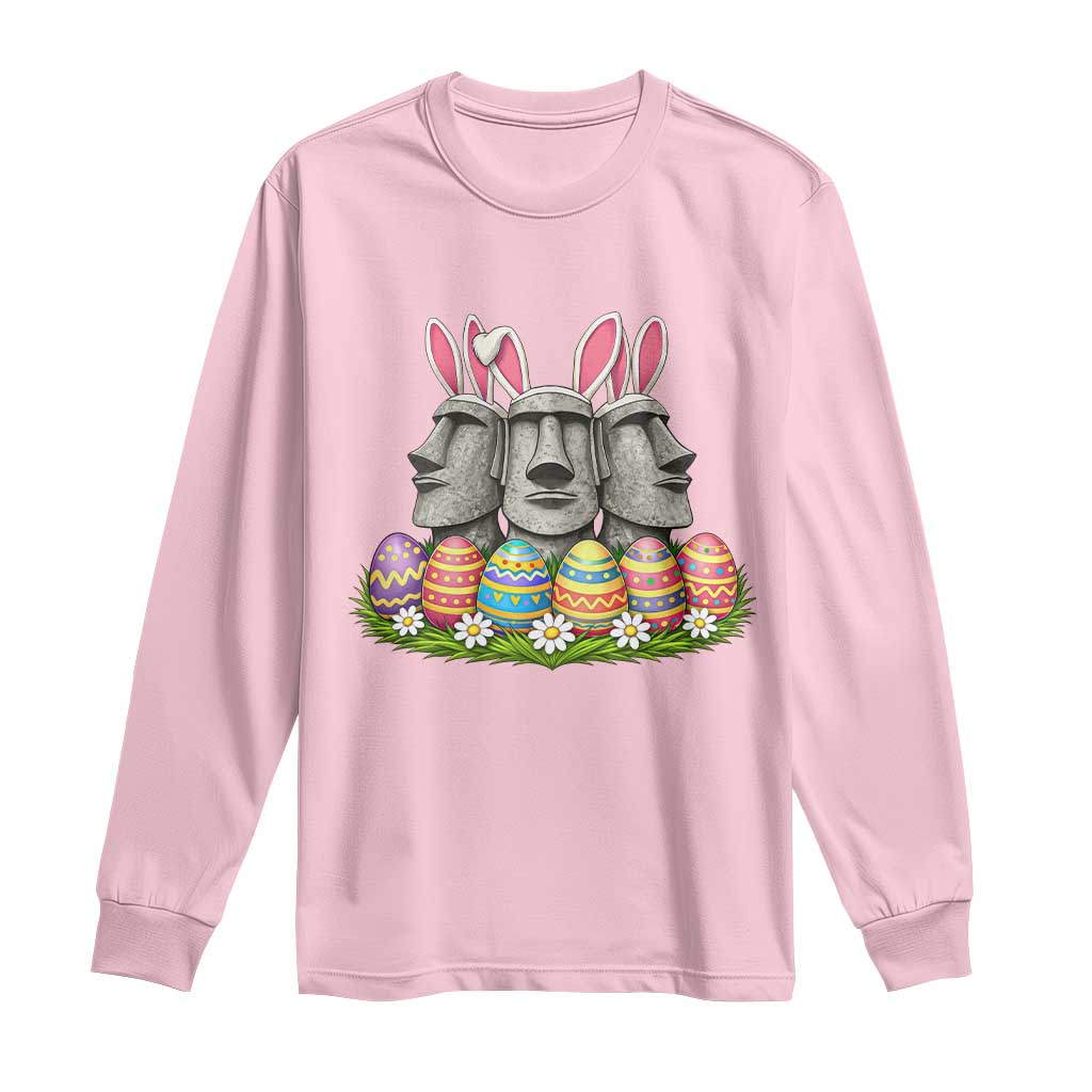 Easter Island Moai Bunny Ears Long Sleeve Shirt Funny Archaeology Gift TS12 Light Pink Print Your Wear
