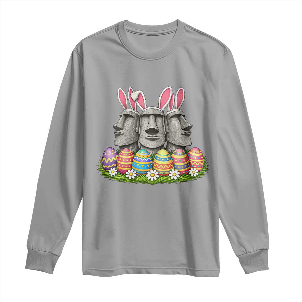 Easter Island Moai Bunny Ears Long Sleeve Shirt Funny Archaeology Gift TS12 Sport Gray Print Your Wear