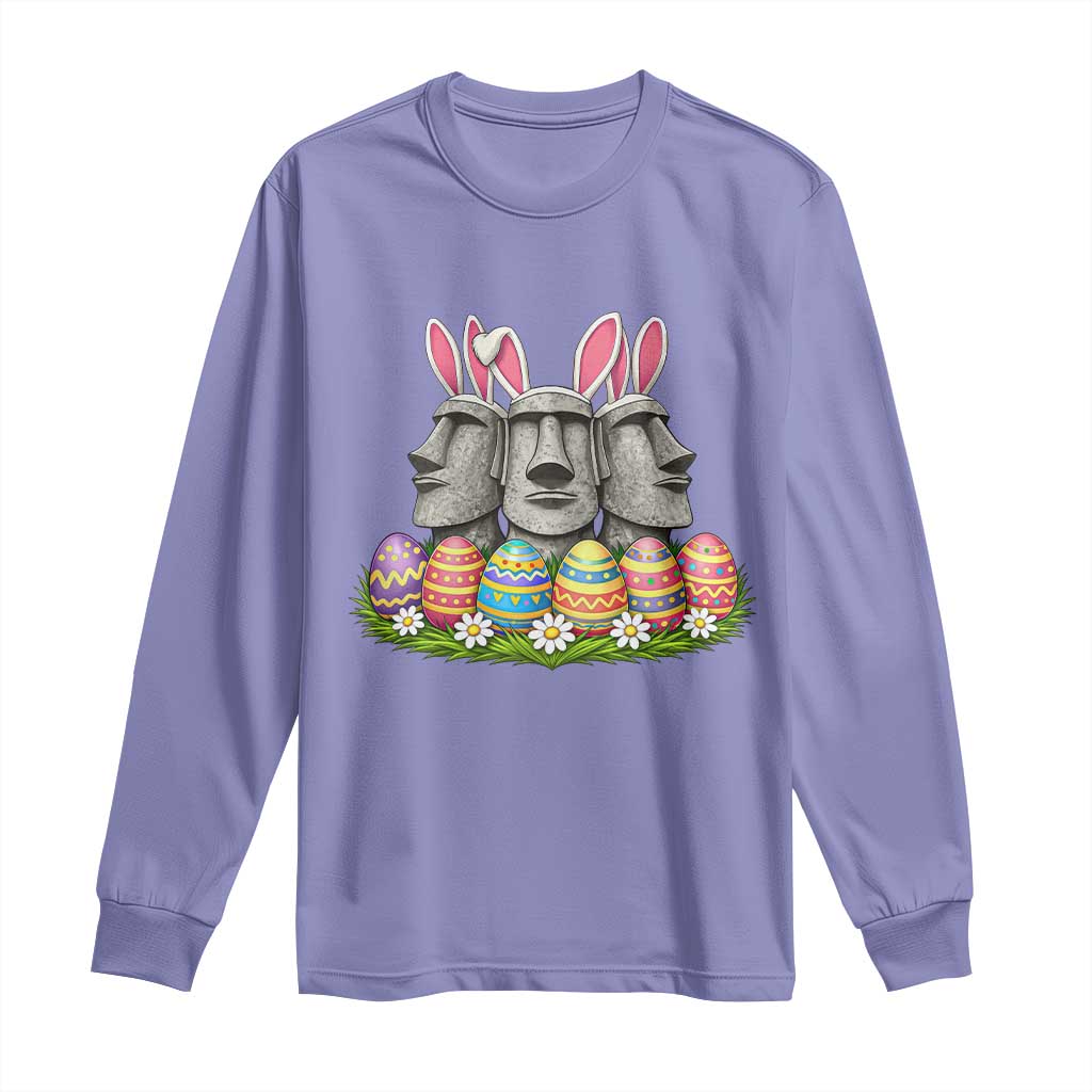 Easter Island Moai Bunny Ears Long Sleeve Shirt Funny Archaeology Gift TS12 Violet Print Your Wear
