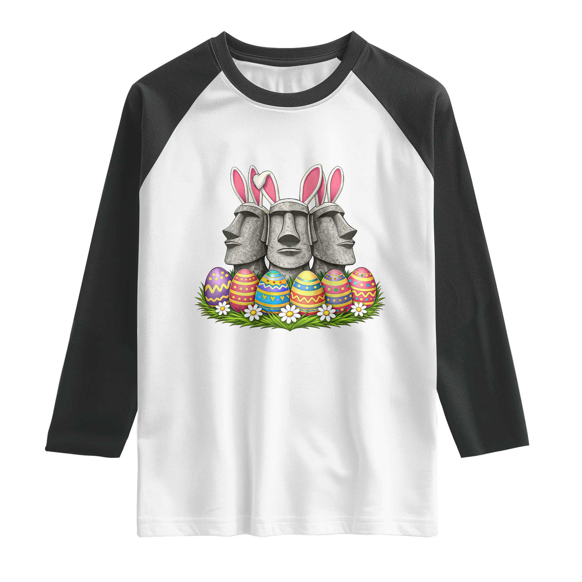 Easter Island Moai Bunny Ears Raglan Shirt Funny Archaeology Gift TS12 White Black Print Your Wear