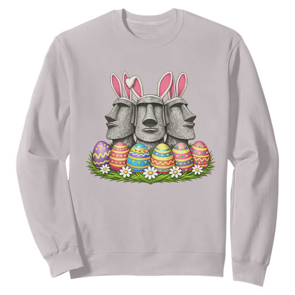 Easter Island Moai Bunny Ears Sweatshirt Funny Archaeology Gift TS12 Ice Gray Print Your Wear