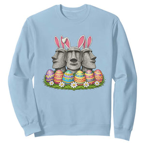 Easter Island Moai Bunny Ears Sweatshirt Funny Archaeology Gift TS12 Light Blue Print Your Wear