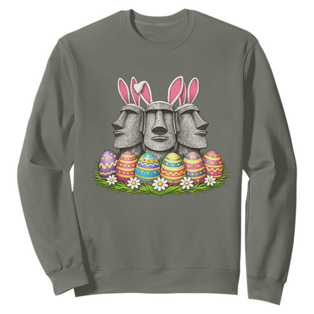 Easter Island Moai Bunny Ears Sweatshirt Funny Archaeology Gift TS12 Military Green Print Your Wear