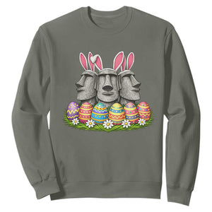 Easter Island Moai Bunny Ears Sweatshirt Funny Archaeology Gift TS12 Military Green Print Your Wear