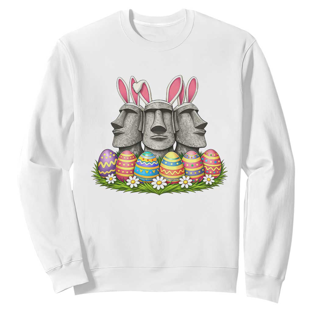 Easter Island Moai Bunny Ears Sweatshirt Funny Archaeology Gift TS12 White Print Your Wear