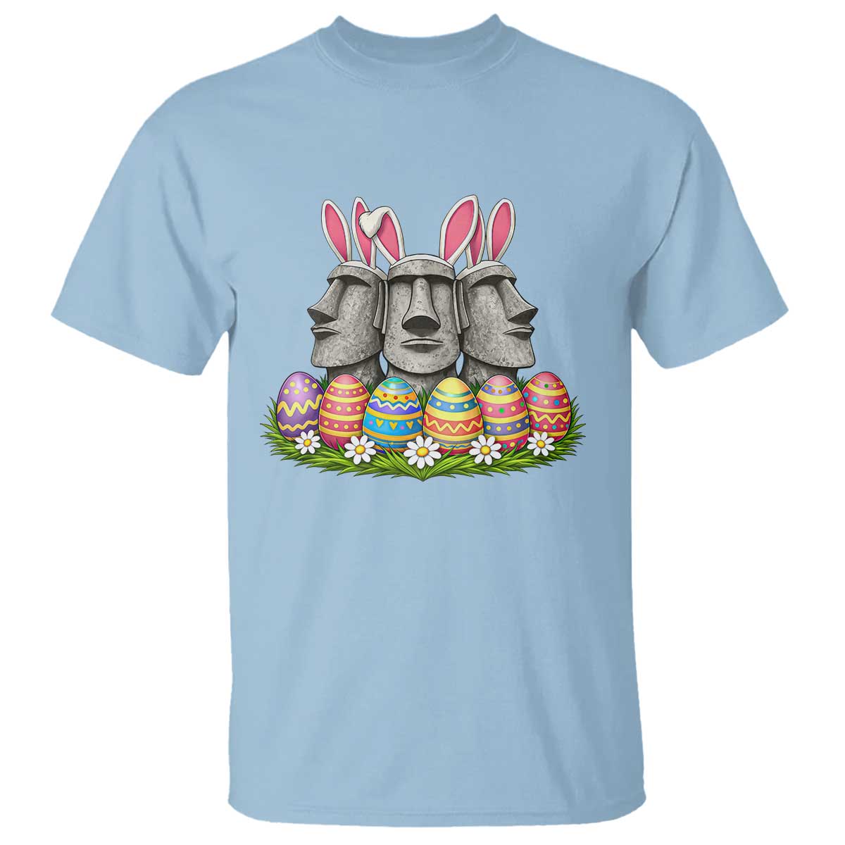 Easter Island Moai Bunny Ears T Shirt Funny Archaeology Gift TS12 Light Blue Print Your Wear