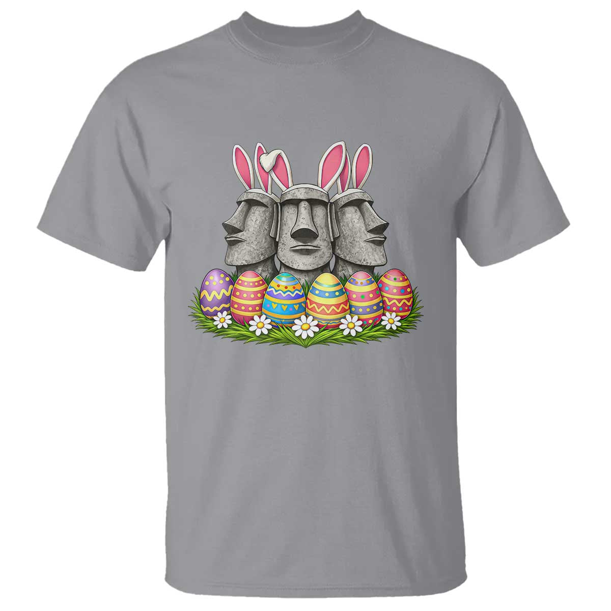 Easter Island Moai Bunny Ears T Shirt Funny Archaeology Gift TS12 Sport Gray Print Your Wear