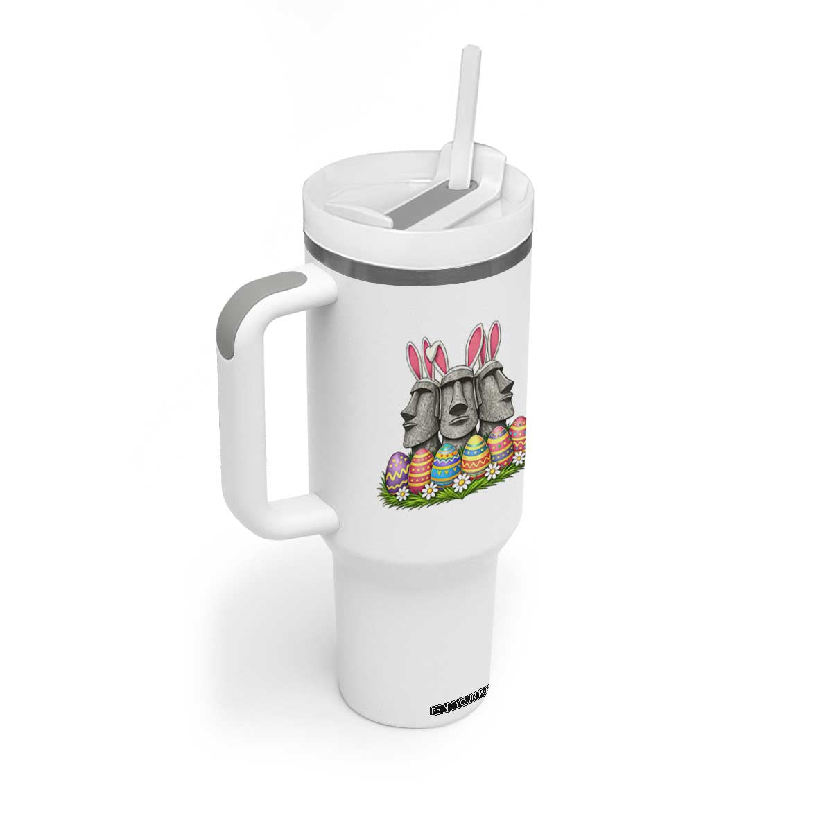 Easter Island Moai Bunny Ears Tumbler With Handle Funny Archaeology Gift TS12 Print Your Wear