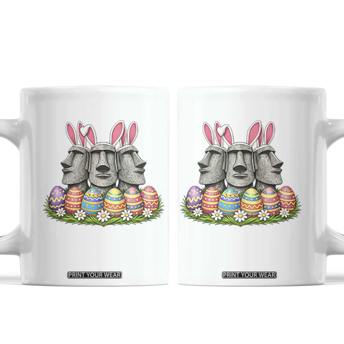 Easter Island Moai Bunny Ears Coffee Mug Funny Archaeology Gift TS12 White Print Your Wear