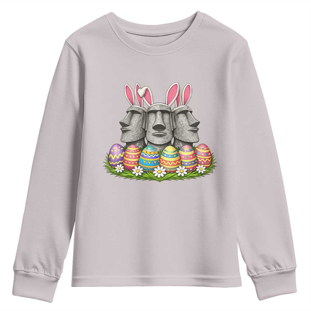Easter Island Moai Bunny Ears Youth Sweatshirt Funny Archaeology Gift TS12 Ice Gray Print Your Wear