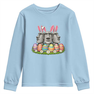 Easter Island Moai Bunny Ears Youth Sweatshirt Funny Archaeology Gift TS12 Light Blue Print Your Wear