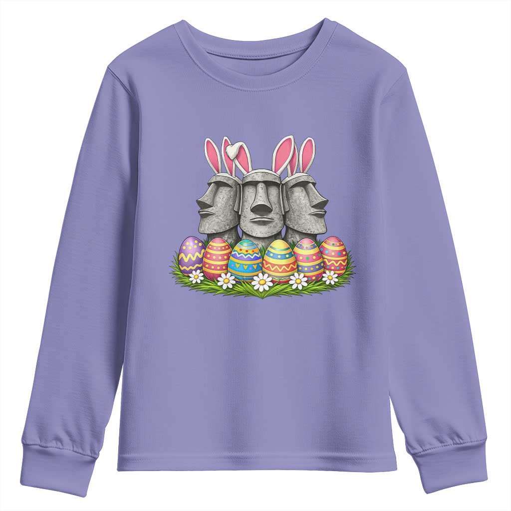 Easter Island Moai Bunny Ears Youth Sweatshirt Funny Archaeology Gift TS12 Violet Print Your Wear