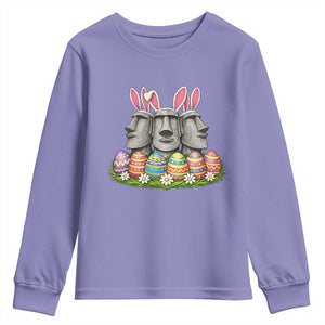 Easter Island Moai Bunny Ears Youth Sweatshirt Funny Archaeology Gift TS12 Violet Print Your Wear