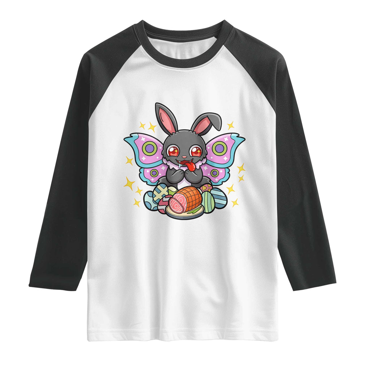 Funny Easter Bunny Mothman Loves Glazed Ham Raglan Shirt TS12 White Black Print Your Wear