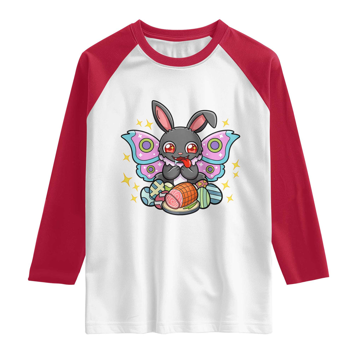 Funny Easter Bunny Mothman Loves Glazed Ham Raglan Shirt TS12 White Red Print Your Wear