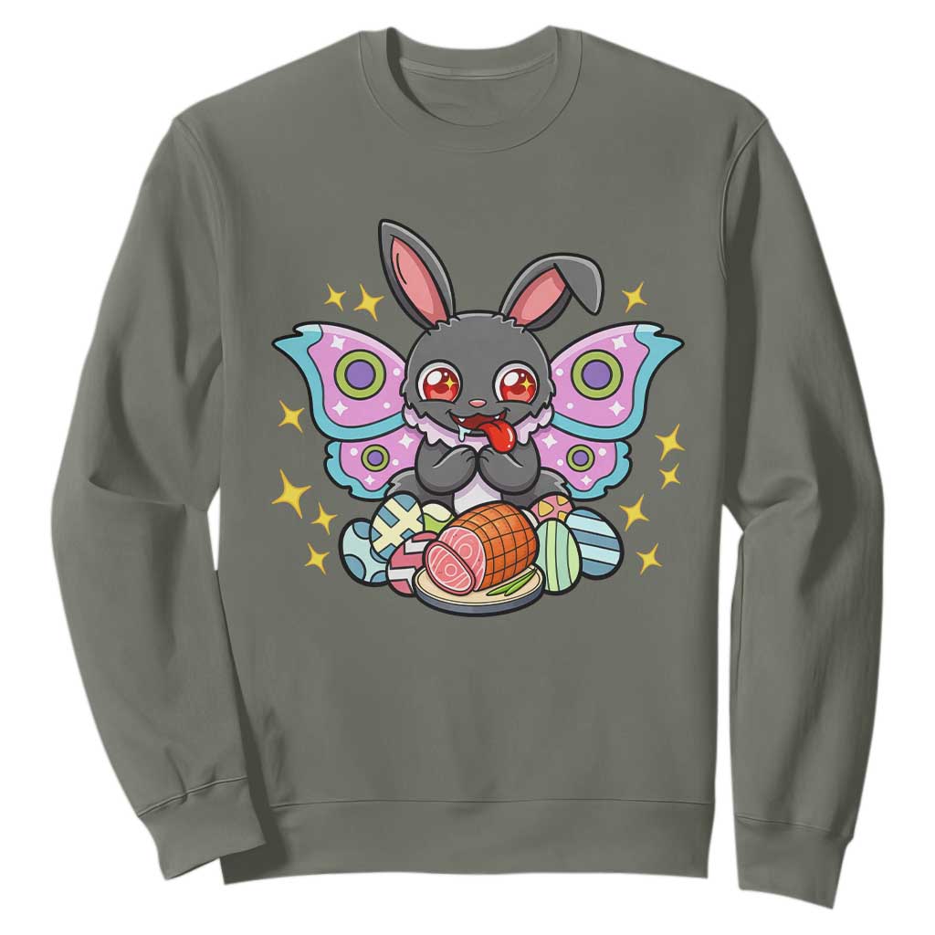 Funny Easter Bunny Mothman Loves Glazed Ham Sweatshirt TS12 Military Green Print Your Wear