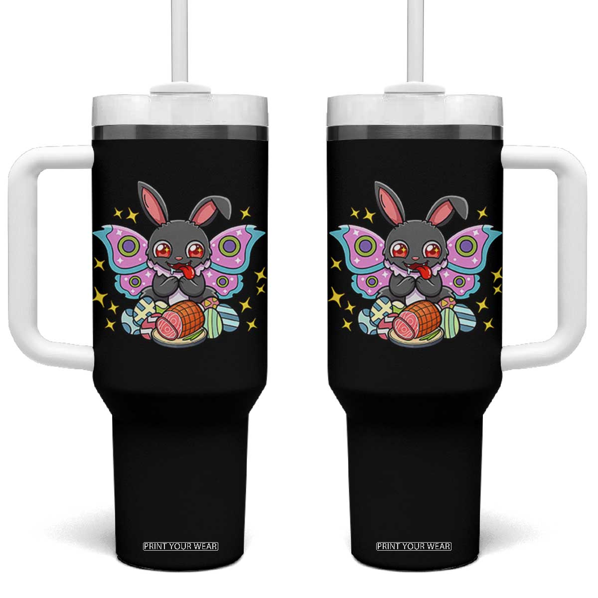 Funny Easter Bunny Mothman Loves Glazed Ham Tumbler With Handle TS12 One Size: 40 oz Black Print Your Wear