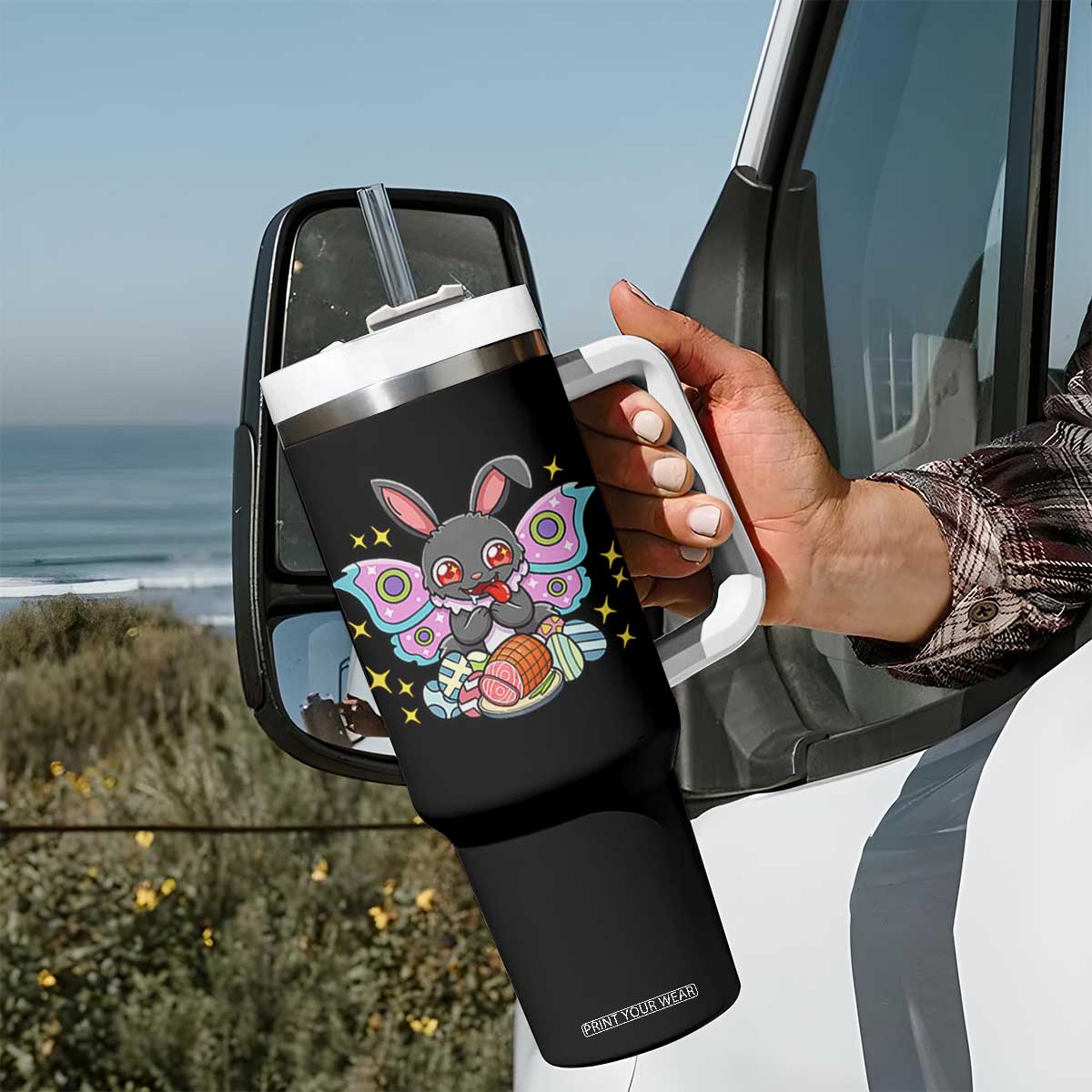 Funny Easter Bunny Mothman Loves Glazed Ham Tumbler With Handle TS12 Print Your Wear