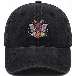 Funny Easter Bunny Mothman Loves Glazed Ham Washed Cotton Baseball Cap TS12 Washed Cap Universal Fit Black Print Your Wear