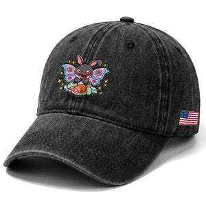 Funny Easter Bunny Mothman Loves Glazed Ham Washed Cotton Baseball Cap TS12 Print Your Wear