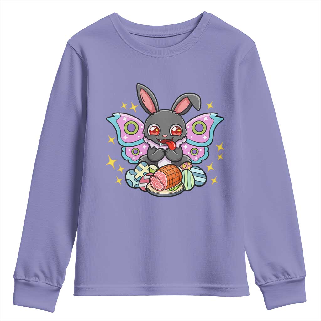 Funny Easter Bunny Mothman Loves Glazed Ham Youth Sweatshirt TS12 Violet Print Your Wear