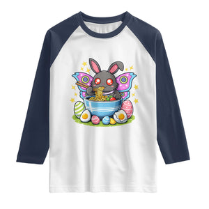 Funny Easter Mothman Eating Ramen Raglan Shirt Cryptid Lover Gift TS12 White Navy Print Your Wear