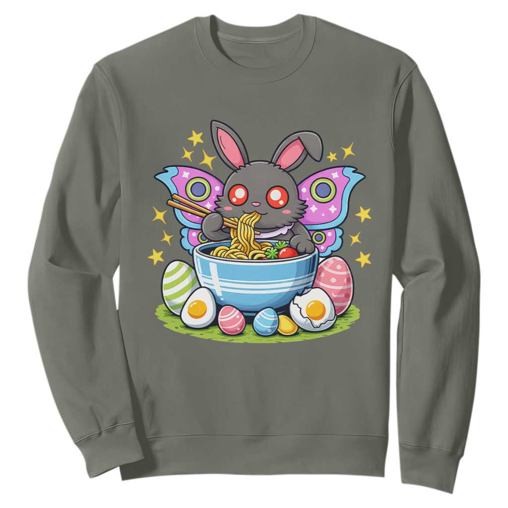 Funny Easter Mothman Eating Ramen Sweatshirt Cryptid Lover Gift TS12 Military Green Print Your Wear