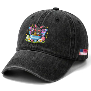 Funny Easter Mothman Eating Ramen Washed Cotton Baseball Cap Cryptid Lover Gift TS12 Print Your Wear