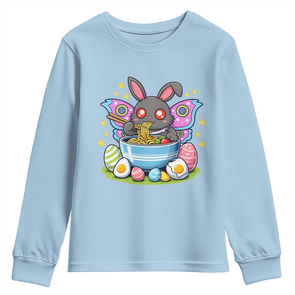 Funny Easter Mothman Eating Ramen Youth Sweatshirt Cryptid Lover Gift TS12 Light Blue Print Your Wear