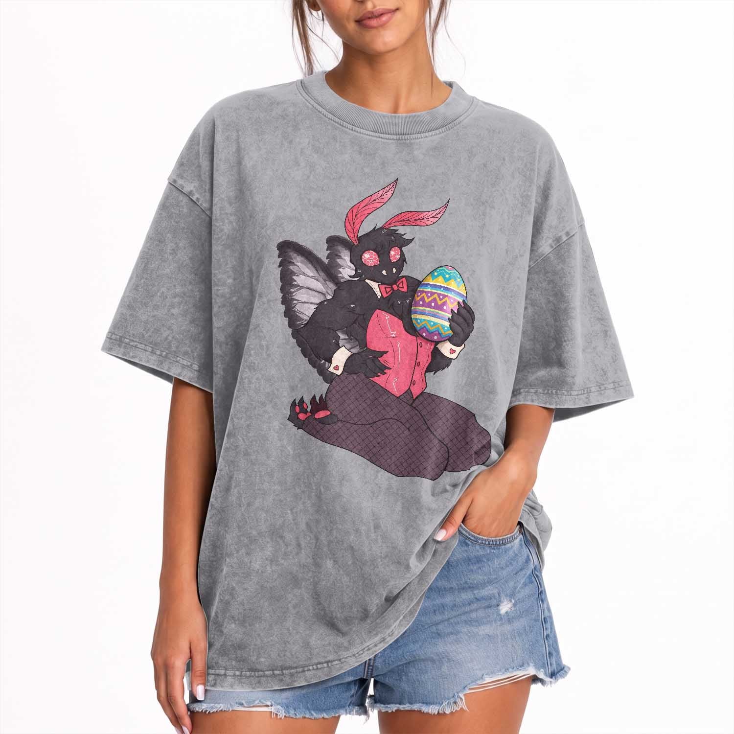 Sexy Easter Bunny Mothman Washed Cotton T-Shirt Cryptid Humor Gift