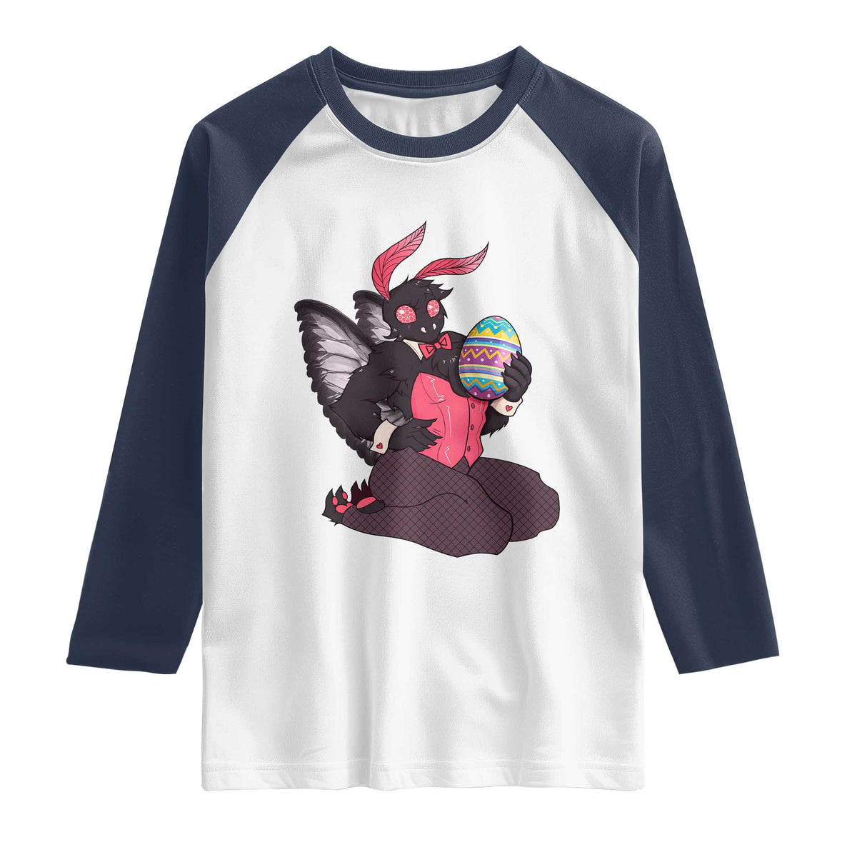 Sexy Easter Bunny Mothman Raglan Shirt Cryptid Humor Gift TS12 White Navy Print Your Wear