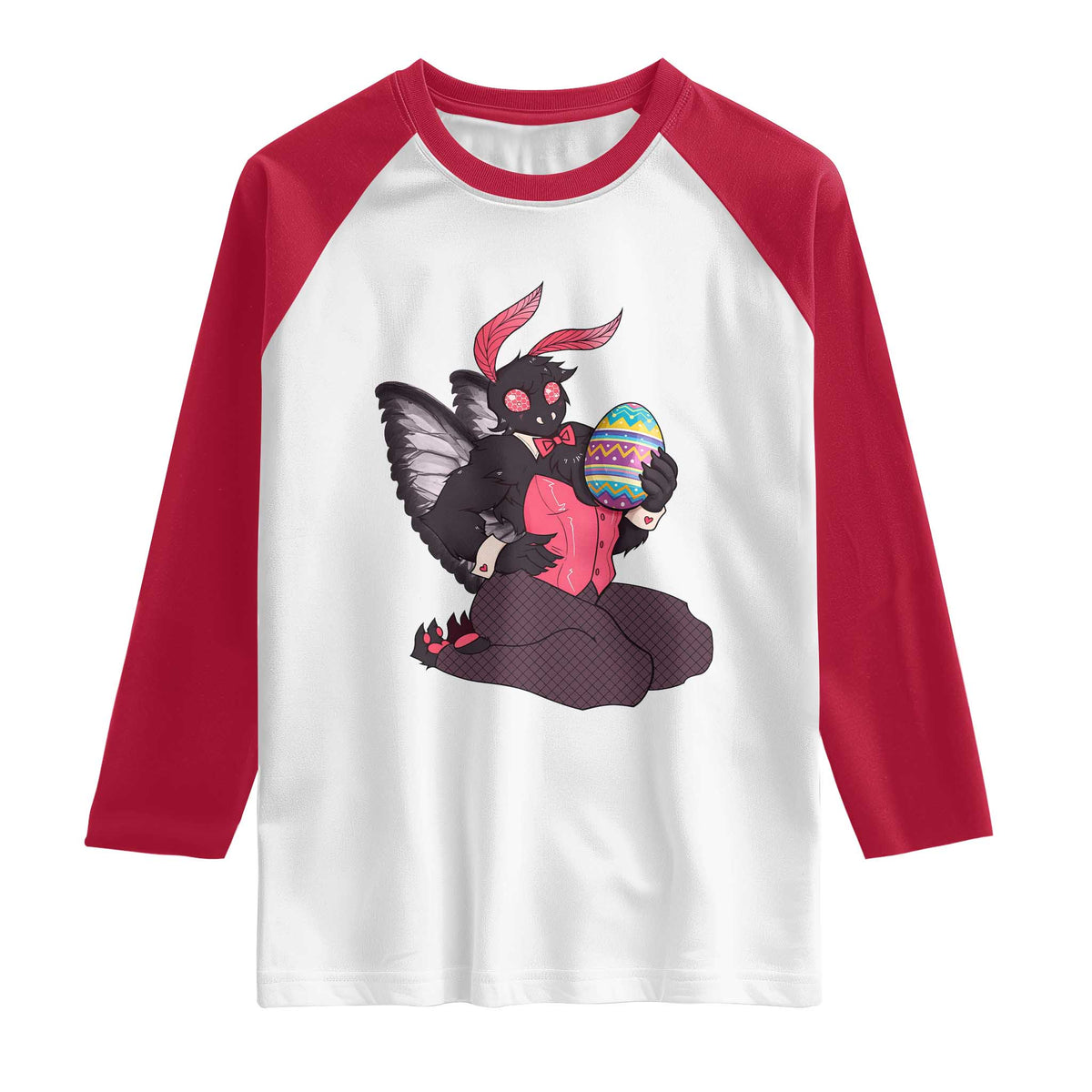 Sexy Easter Bunny Mothman Raglan Shirt Cryptid Humor Gift TS12 White Red Print Your Wear
