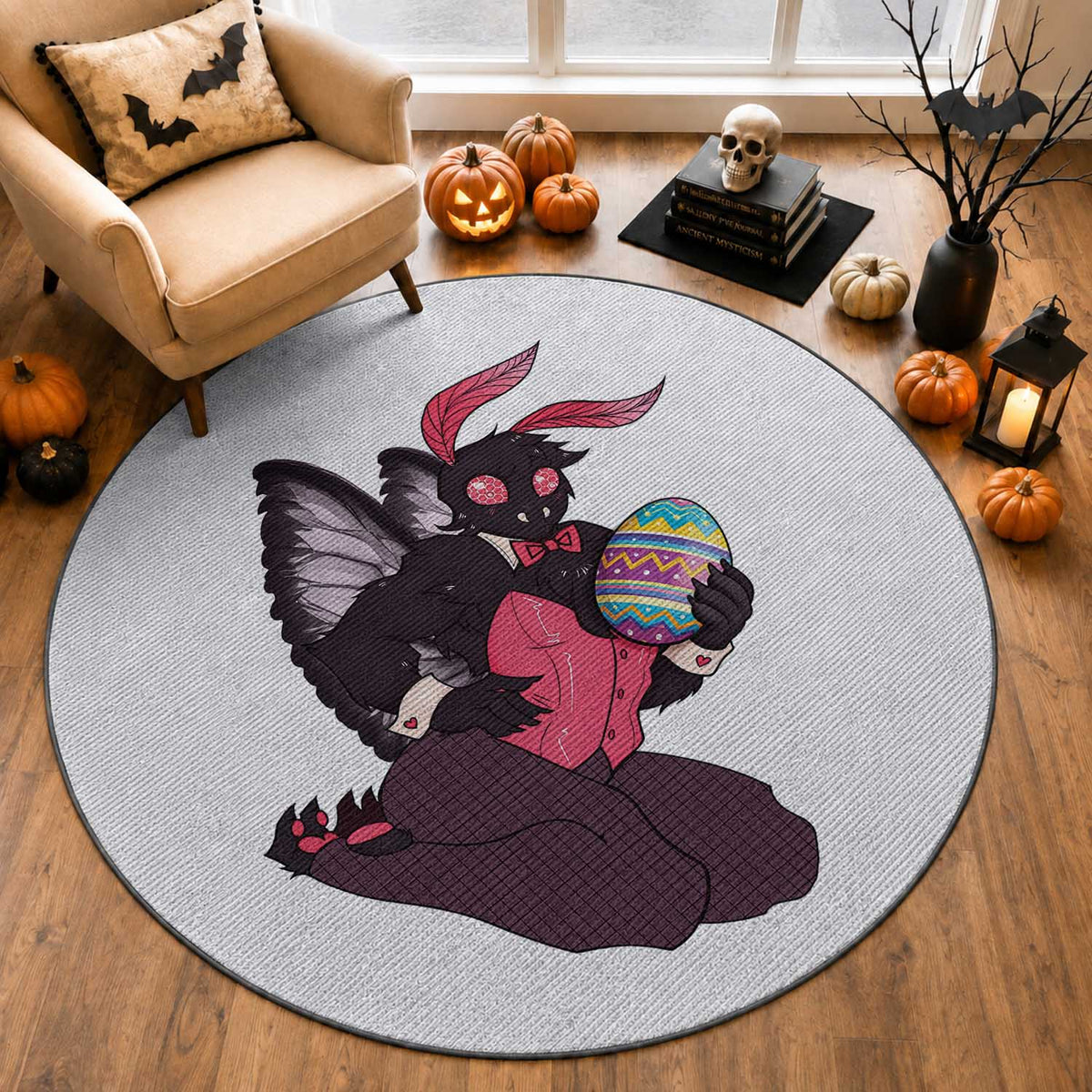 Sexy Easter Bunny Mothman Round Rug Cryptid Humor Gift