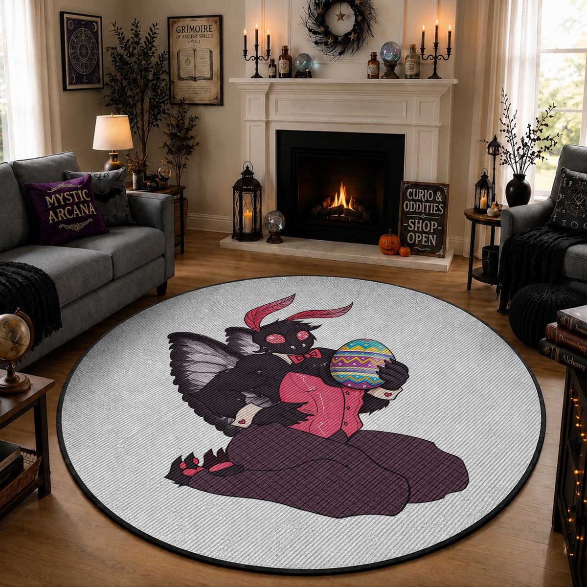 Sexy Easter Bunny Mothman Round Rug Cryptid Humor Gift
